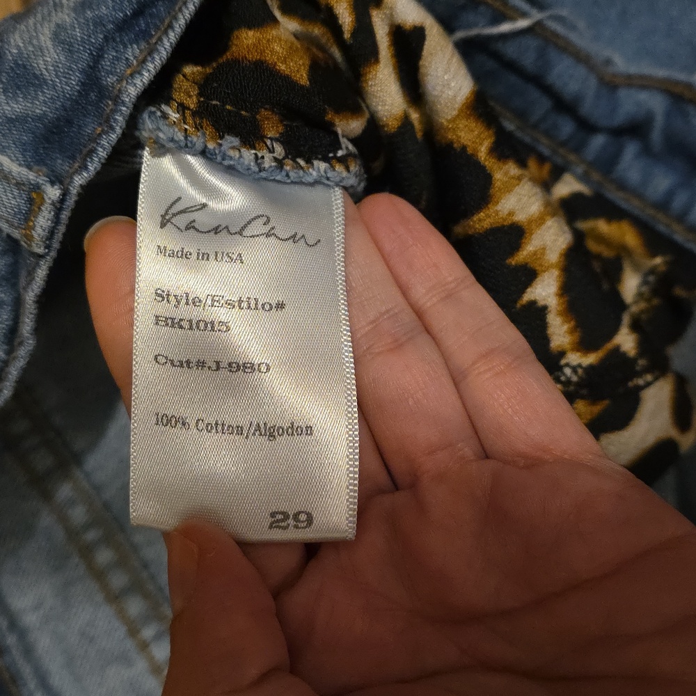 Kancan Blue Ripped Jean Shorts with Leopard Accent - Picture 4 of 5